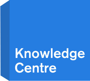 Blue cube with Knowledge Centre written on the front face